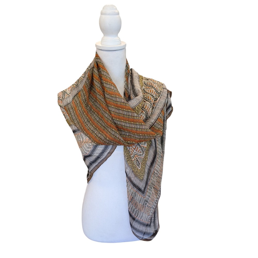 Vince Camuto Womens Silk Scarf Geometric Print Brown Orange Shawl Wrap 45X42